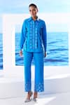 Buy_House of Zeniaa_Blue Cotton Rivet Collared Detailed Shirt And Pant _at_Aza_Fashions