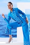 House of Zeniaa_Blue Cotton Rivet Collared Detailed Shirt And Pant _Online_at_Aza_Fashions