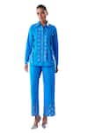 Shop_House of Zeniaa_Blue Cotton Rivet Collared Detailed Shirt And Pant _Online_at_Aza_Fashions