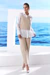 Buy_House of Zeniaa_White Cotton Embroidered Pearl Shirt Collared Sue Hue And Pant Set _at_Aza_Fashions