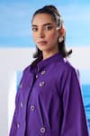 House of Zeniaa_Purple Cotton Embroidered Collared Adina Pleated Shirt _at_Aza_Fashions