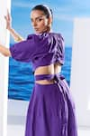 House of Zeniaa_Purple Cotton Embroidered Stone Round Beachy Back Cut Out Dress _Online_at_Aza_Fashions