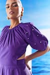 Buy_House of Zeniaa_Purple Cotton Embroidered Stone Round Beachy Back Cut Out Dress _Online_at_Aza_Fashions