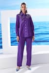 Buy_House of Zeniaa_Purple Cotton Embellished Rhinestone Lace Collared Juno Shirt And Pant Set _at_Aza_Fashions