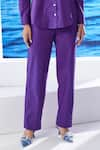 Shop_House of Zeniaa_Purple Cotton Embellished Rhinestone Lace Collared Juno Shirt And Pant Set _Online_at_Aza_Fashions