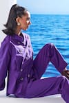 House of Zeniaa_Purple Cotton Embellished Rhinestone Lace Collared Juno Shirt And Pant Set _at_Aza_Fashions