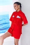 Buy_House of Zeniaa_Red Cotton Embroidered Sea Shell Collared Shirt And Shorts Set _at_Aza_Fashions