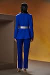 Shop_House of Zeniaa_Blue Luxury Crepe Solid Plunge-v Empire Blazer With Pant _at_Aza_Fashions