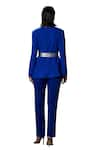 Shop_House of Zeniaa_Blue Luxury Crepe Solid Plunge-v Empire Blazer With Pant _Online_at_Aza_Fashions