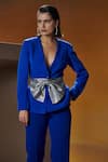 House of Zeniaa_Blue Luxury Crepe Solid Plunge-v Empire Blazer With Pant _at_Aza_Fashions