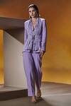 House of Zeniaa_Purple Luxury Crepe Embellished Stone Plunge-v Aster Goddess Blazer With Pant _at_Aza_Fashions