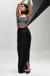 Buy_House of Zeniaa_Black Luxury Crepe Embellished Stone Square Pearl And Crop Top _Online_at_Aza_Fashions