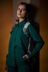 Buy_House of Zeniaa_Green Luxury Crepe Solid Collar Vanessa Ruffle Pleated Shirt _Online_at_Aza_Fashions