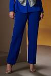 Shop_House of Zeniaa_Blue Luxury Crepe Solid Plunge-v Empire Blazer _Online_at_Aza_Fashions