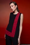 Buy_House of Zeniaa_Black Luxury Crepe Embroidered Stone Round Rose Top With Pant _Online_at_Aza_Fashions