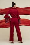 Shop_House of Zeniaa_Red Luxury Crepe Embroidered Metallic Beads Collar Kiro Shirt With Pant _at_Aza_Fashions