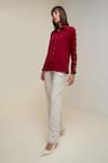 House of Zeniaa_Red Luxury Crepe Placement Embellished Silver Studs Collared Neck Iris Shirt _Online_at_Aza_Fashions