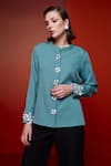 Buy_House of Zeniaa_Green Luxury Crepe Placement Embellished Floral Chinese The Bergamot Shirt _at_Aza_Fashions