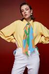 Buy_House of Zeniaa_Yellow Luxury Crepe Placement Print Abstract Collared Neck The Eye Candy Shirt _at_Aza_Fashions