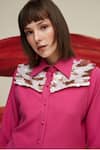 Shop_House of Zeniaa_Pink Luxury Crepe Placement Embellished Coins Collared Neck Elle Sequin Shirt _Online_at_Aza_Fashions