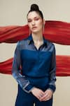 Buy_House of Zeniaa_Blue Luxury Satin And Fluid Organza Placement Embellished Midnight Storm Shirt _at_Aza_Fashions