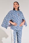 House of Zeniaa_Blue Denim Embroidered Sequins Mandarin Passion Cape With Pant _at_Aza_Fashions