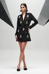 Buy_House of Zeniaa_Black Luxury Crepe Embroidered Sequins Lapel Brooklyn Buttoned Blazer Dress _at_Aza_Fashions