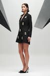 Shop_House of Zeniaa_Black Luxury Crepe Embroidered Sequins Lapel Brooklyn Buttoned Blazer Dress _at_Aza_Fashions