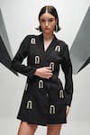 House of Zeniaa_Black Luxury Crepe Embroidered Sequins Lapel Brooklyn Buttoned Blazer Dress _Online_at_Aza_Fashions