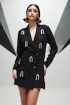 Buy_House of Zeniaa_Black Luxury Crepe Embroidered Sequins Lapel Brooklyn Buttoned Blazer Dress _Online_at_Aza_Fashions