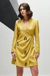 Buy_House of Zeniaa_Green Luxury Crepe Embroidered Sequins Lapel Brooklyn Blazer Dress _at_Aza_Fashions