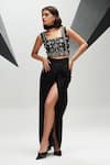 Buy_House of Zeniaa_Black Luxury Crepe Embroidered Crystals Square Pearls Top And Dhoti Skirt Set _at_Aza_Fashions