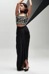 Buy_House of Zeniaa_Black Luxury Crepe Embroidered Crystals Square Pearls Top And Dhoti Skirt Set _Online_at_Aza_Fashions