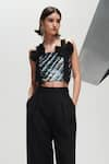 House of Zeniaa_Multi Color Multicolor Sequin Embroidered Square Miranda Bow Crop Top _Online_at_Aza_Fashions