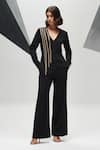 Buy_House of Zeniaa_Black Luxury Crepe Embellished Chains V-neck Sheron Jumpsuit _at_Aza_Fashions