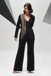 Buy_House of Zeniaa_Black Luxury Crepe Embellished Chains V-neck Sheron Jumpsuit _Online_at_Aza_Fashions