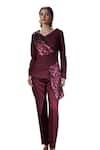 Shop_House of Zeniaa_Wine Luxury Crepe V-neck Elis Sequin Top With Pant _Online_at_Aza_Fashions