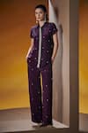 Buy_House of Zeniaa_Purple Crepe Silk Embroidered Crystals Collared Make It Glam Shirt With Pant _at_Aza_Fashions