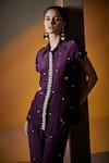 Buy_House of Zeniaa_Purple Crepe Silk Embroidered Crystals Collared Make It Glam Shirt With Pant _Online_at_Aza_Fashions