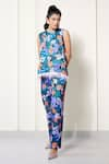 Buy_House of Zeniaa_Multi Color Luxury Satin Printed Floral Soft Breeze Top And Pant Co-ord Set _at_Aza_Fashions