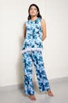 Buy_House of Zeniaa_Blue Luxury Satin Printed Floral Soft Breeze Pattern Top And Pant Co-ord Set _at_Aza_Fashions