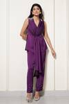 Buy_House of Zeniaa_Purple Luxury Satin Embroidered Stones V Sparkling Sleeveless Top And Pant Set _at_Aza_Fashions