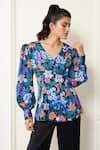 Buy_House of Zeniaa_Multi Color Luxury Satin Printed Floral V Neck Miss Mindy Top _at_Aza_Fashions