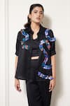 Buy_House of Zeniaa_Black Luxury Satin Printed Floral Collar Rick Rack Shirt _at_Aza_Fashions