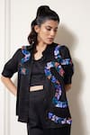 Buy_House of Zeniaa_Black Luxury Satin Printed Floral Collar Rick Rack Shirt _Online_at_Aza_Fashions