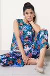 House of Zeniaa_Multi Color Luxury Satin Printed Floral Round Soft Breeze Top _Online_at_Aza_Fashions