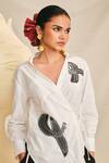 Jodi_Black Poplin Embroidery Bird Applique Collar Hasan Wrap Shirt _Online_at_Aza_Fashions