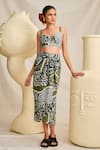 Buy_Jodi_Green Modal Handblock Printed Sohrai Paintings Crop Top And Draped Skirt Set _at_Aza_Fashions