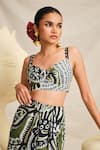 Buy_Jodi_Green Modal Handblock Printed Sohrai Paintings Crop Top And Draped Skirt Set _Online_at_Aza_Fashions