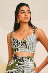 Shop_Jodi_Green Modal Handblock Printed Sohrai Paintings Sweetheart Bralette And Shorts Set _at_Aza_Fashions